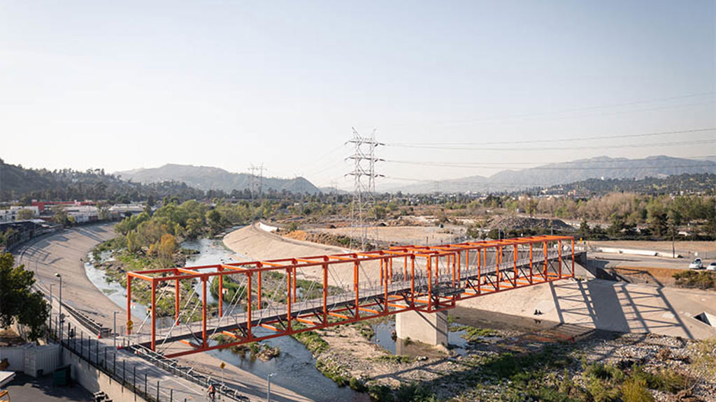 A bridge over a road.