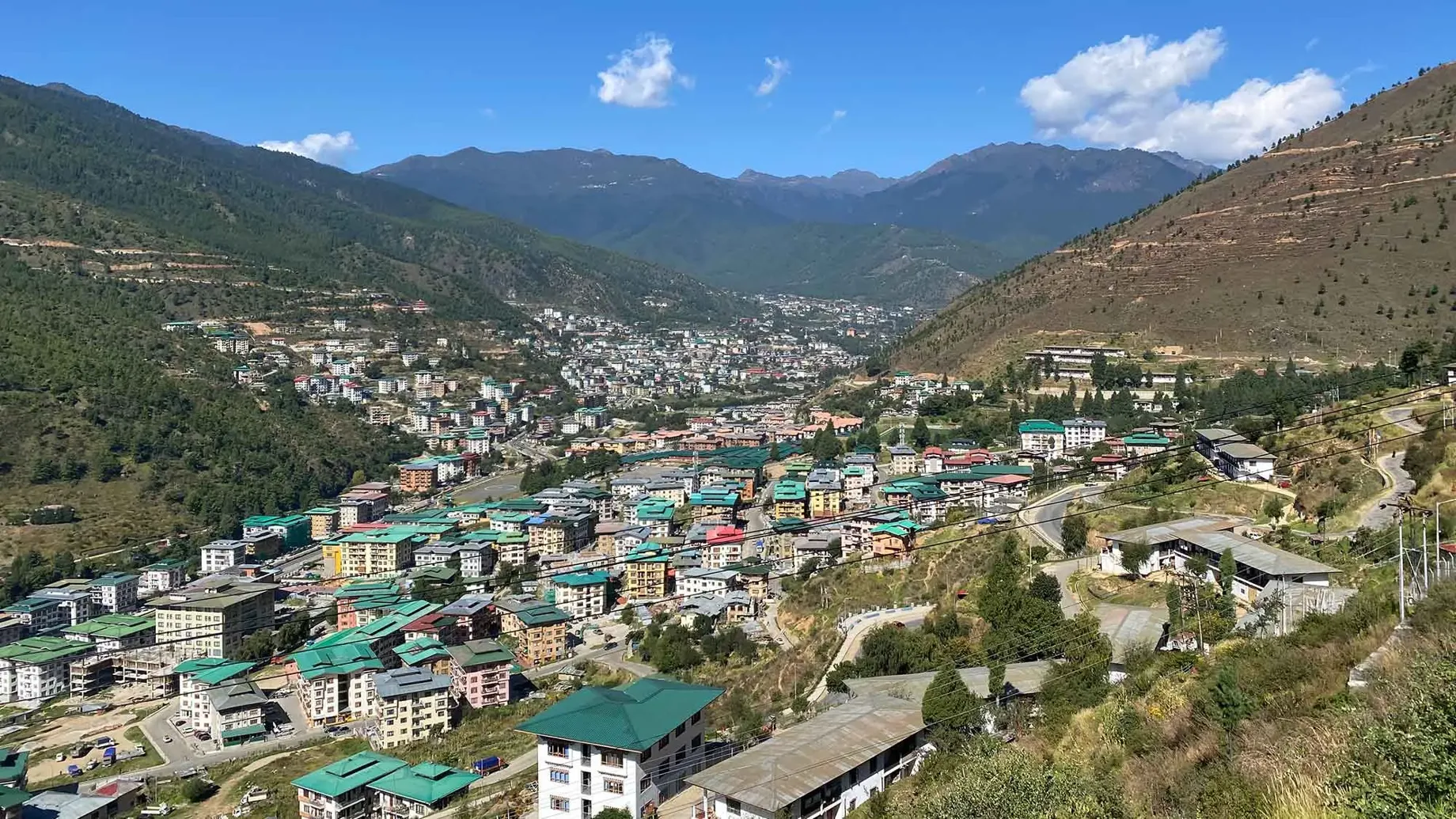 Aerial view of buildings across Thimphu