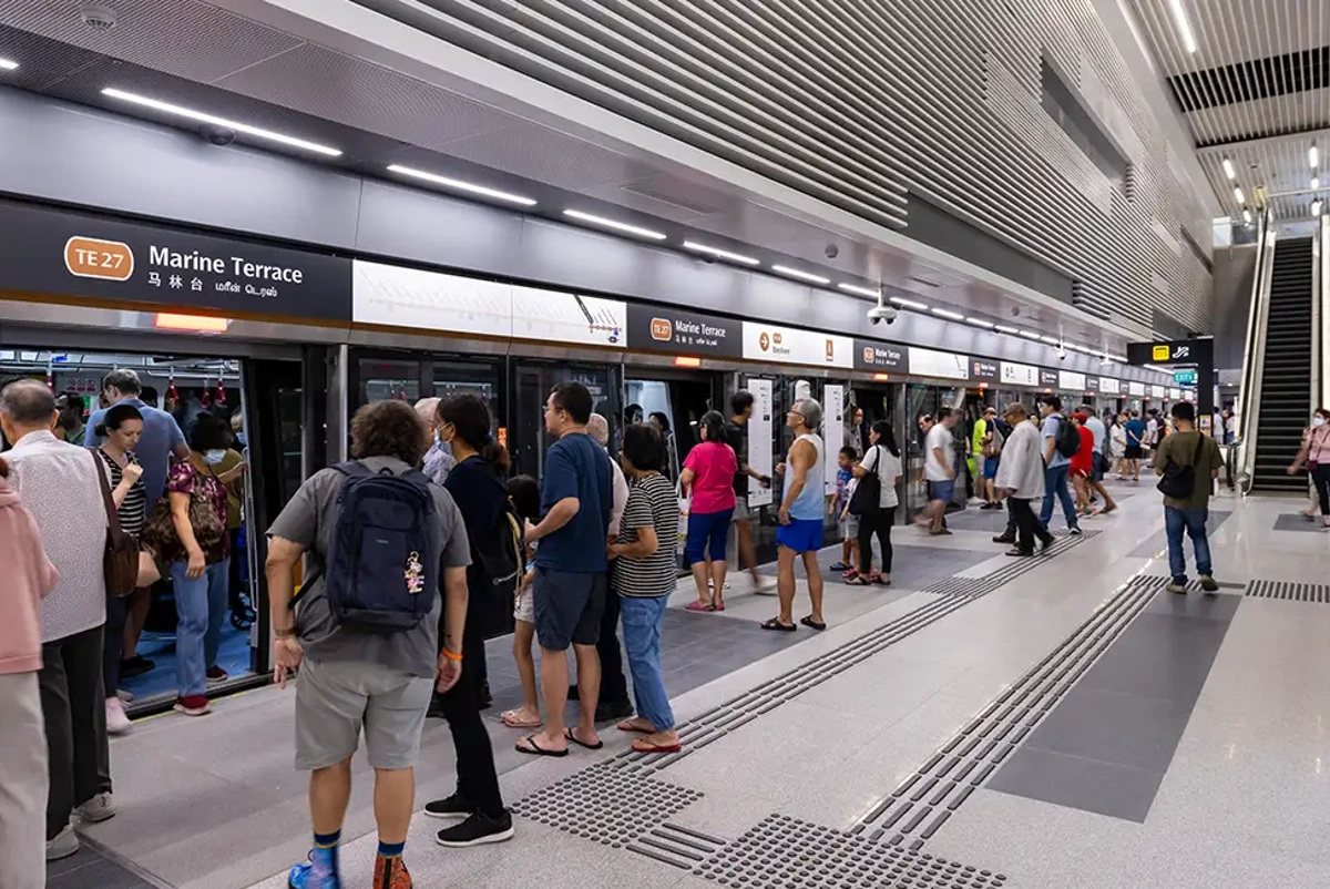 A busy platform at an underground rail station