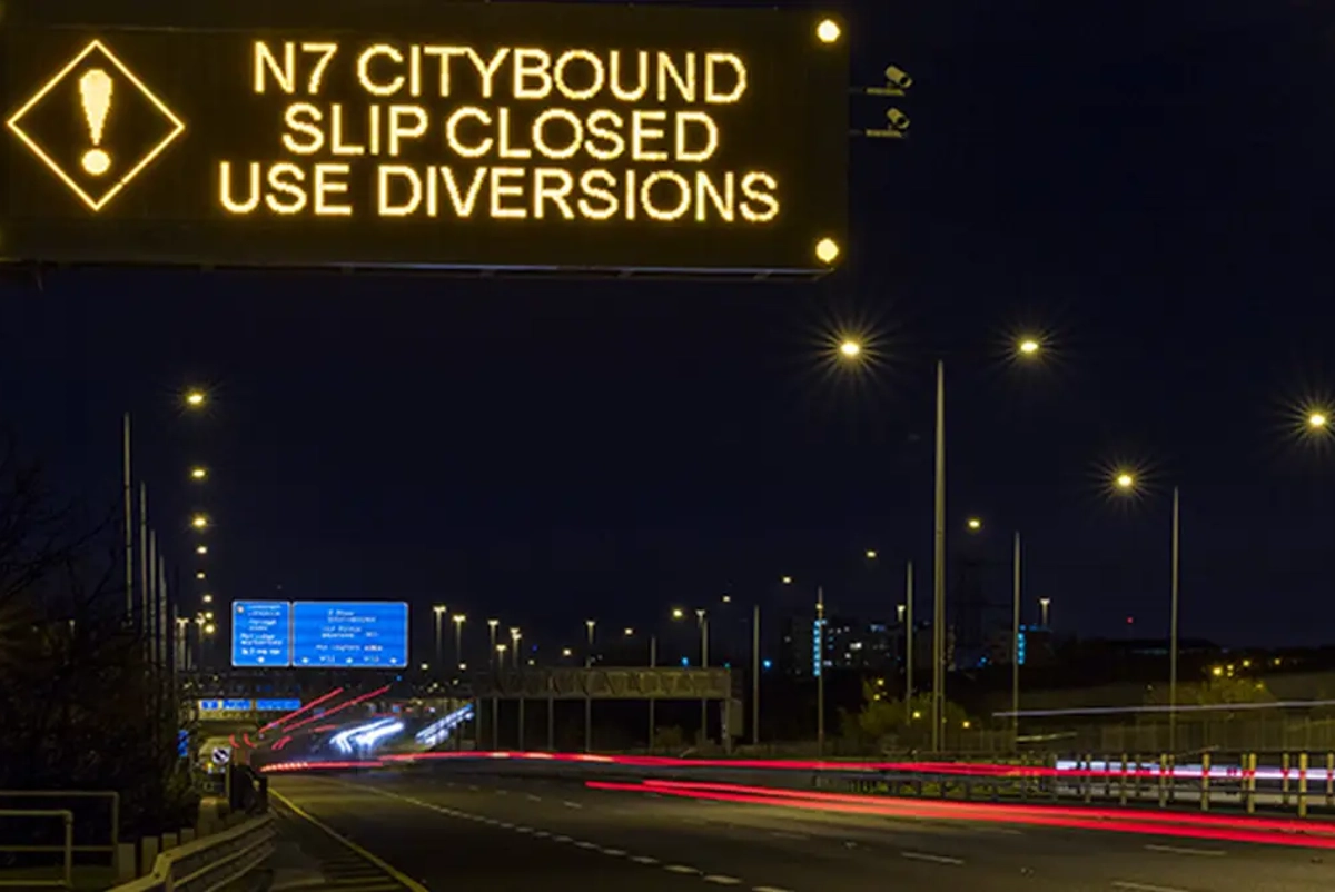 Traffic sign in Ireland at night