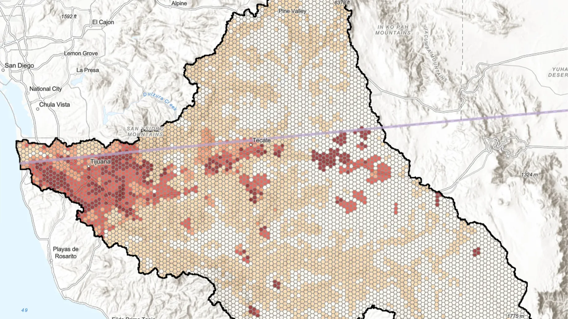 Hexagonal map of Tijuana River Index