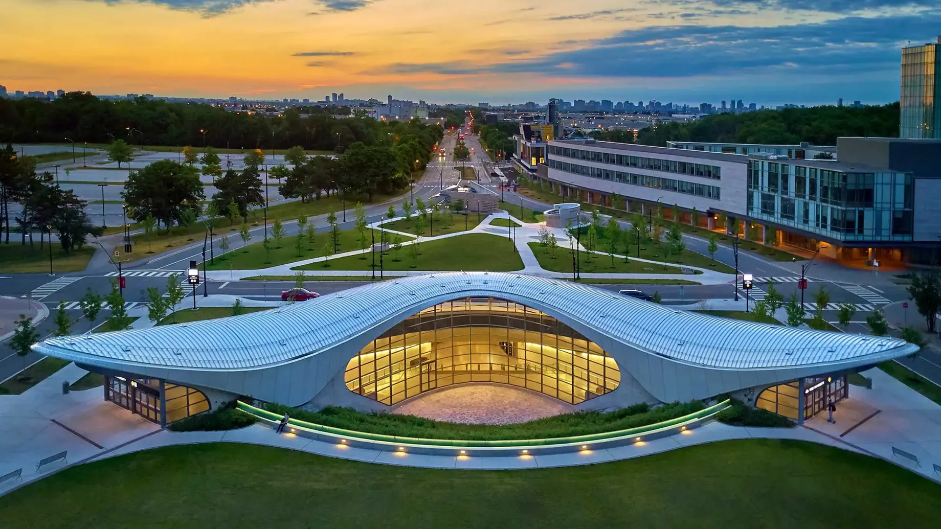 A large building with a glass roof.
