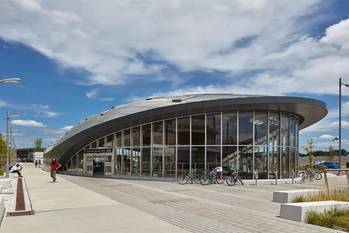 A building with bikes parked outside.