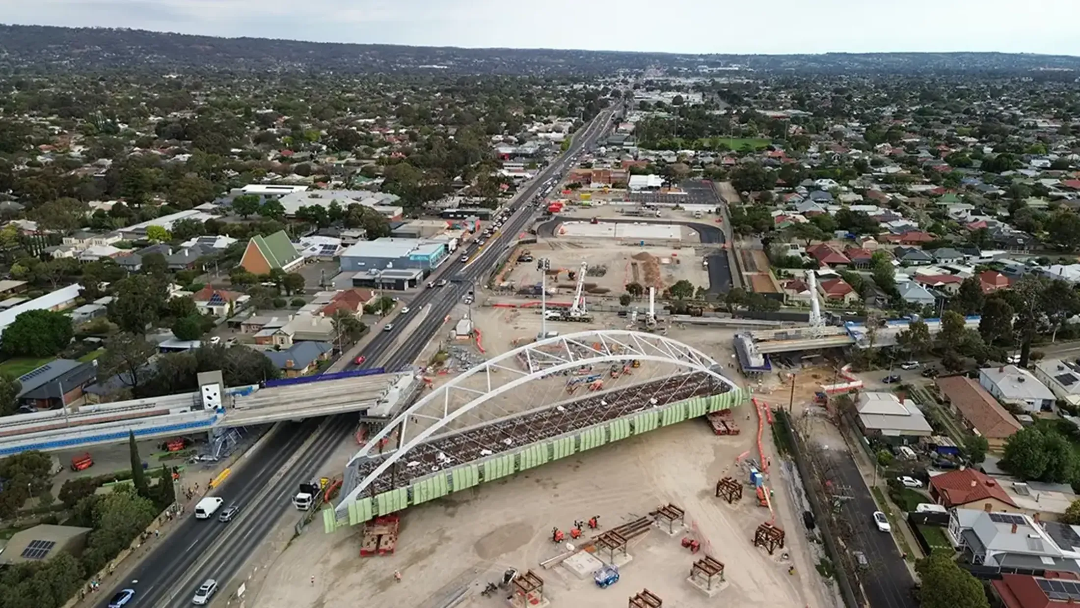 Construction site of new bridge and roadworks