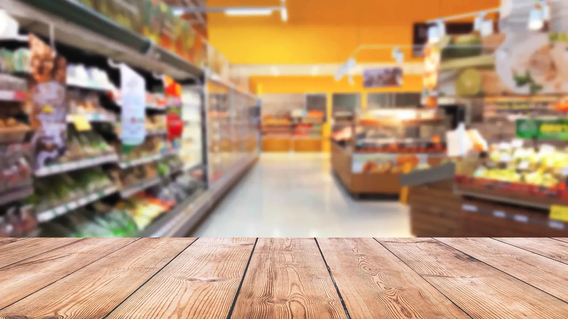 A grocery store with shelves of food