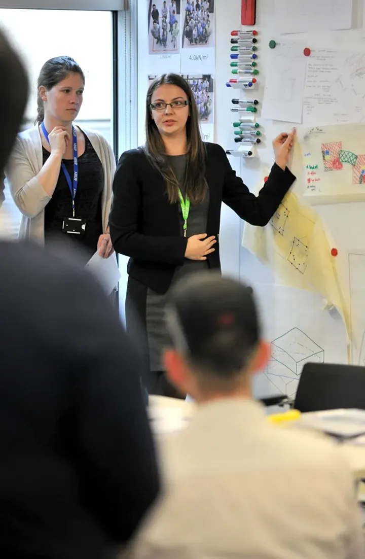 A person standing in front of a whiteboard.