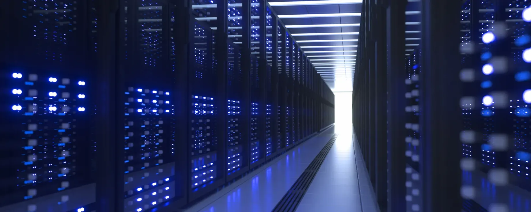 Data centre computer racks in network security server room