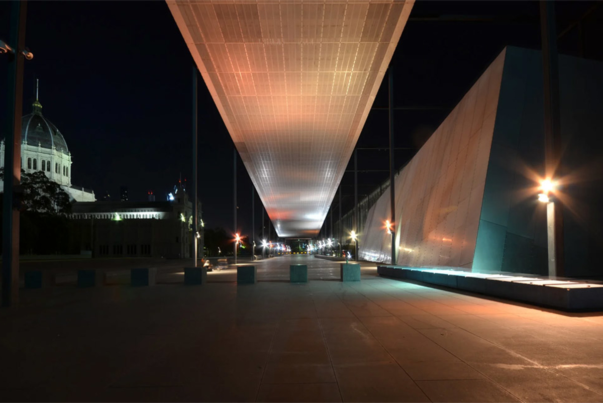 Walking area lit up at night