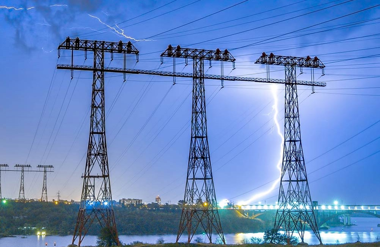 Pylons being struck by lightening